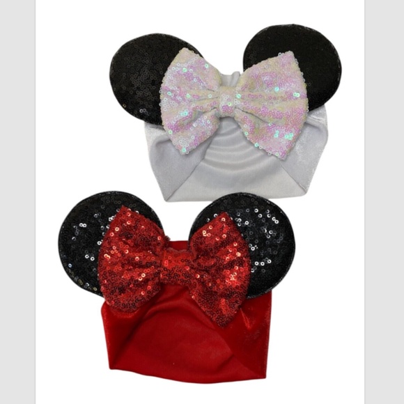 Kids Minnie Mouse ears soft headband - handmade- bundle Red and White sequin - Picture 1 of 5